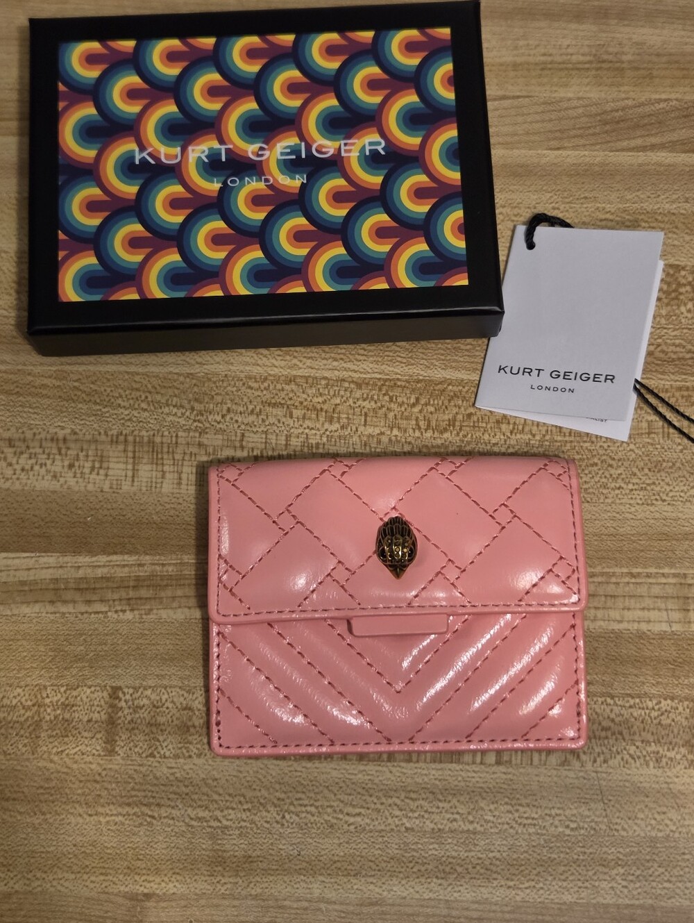 Kurt Geiger NWT/NIB Pink Quilted Snap Card Holder